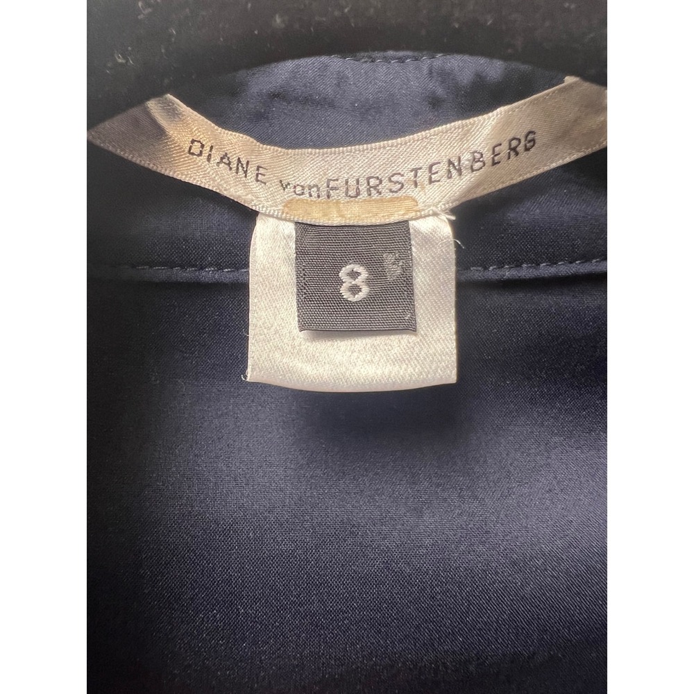Diane von Furstenberg Navy Blue Utility Wrap Top Peplum Short Sleeve Blouse Sz 8 - Picture 2 of 7